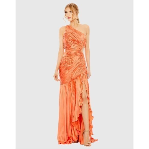 MAC DUGGAL 49683 CORAL WOMEN'S PLEATED ONE SHOULDER CUT OUT DRESS SZ 6 NWT - Picture 1 of 7